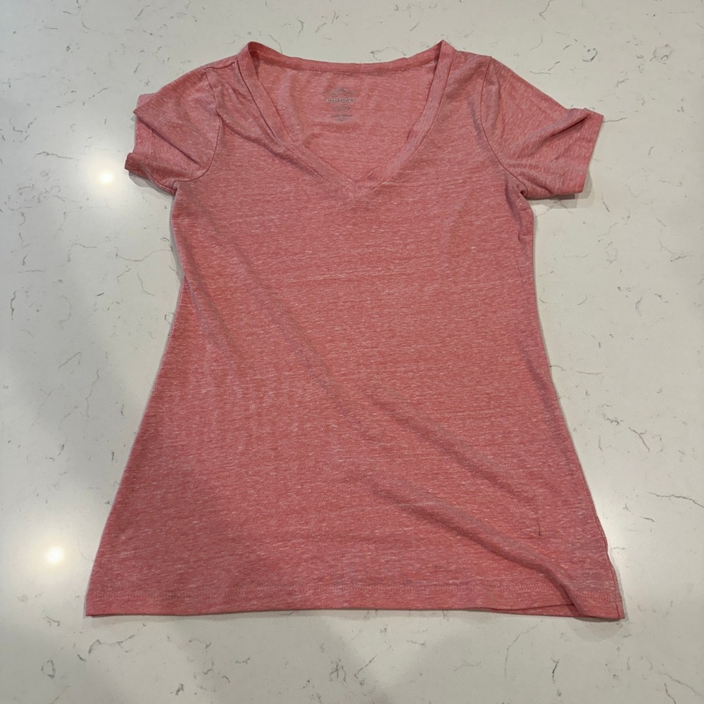 Old Navy Womens XS Heather Coral Pink V-Neck Short Sleeve Tri-Blend T-Shirt